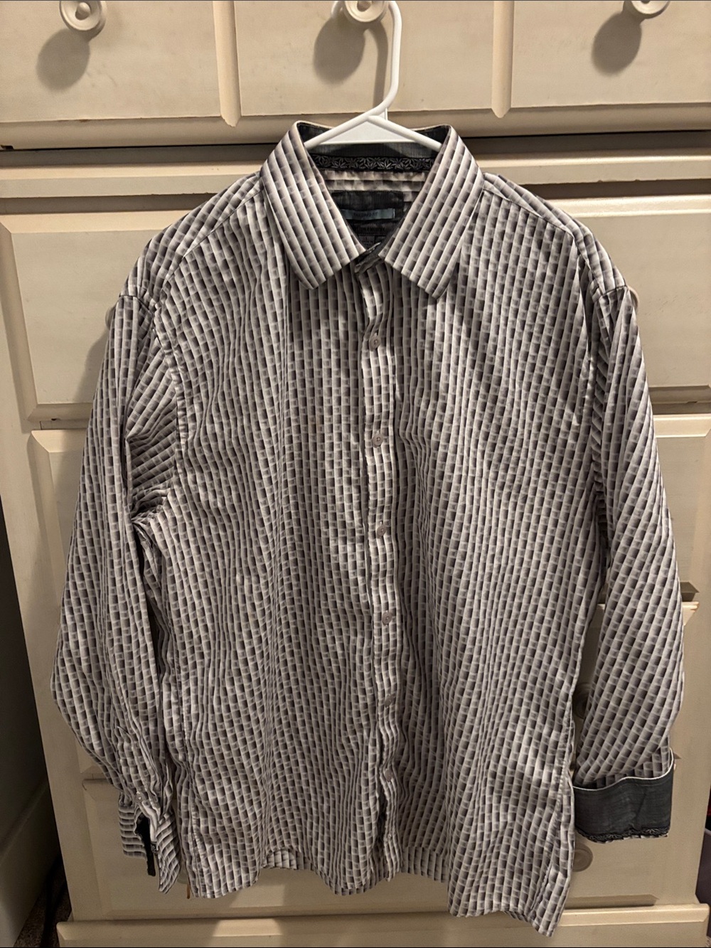 Johnston & Murphy Gray Striped Textured Button-Down Shirt